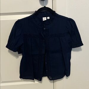 Gap small navy blue purr sleeve lace collar blouse 100% cotton